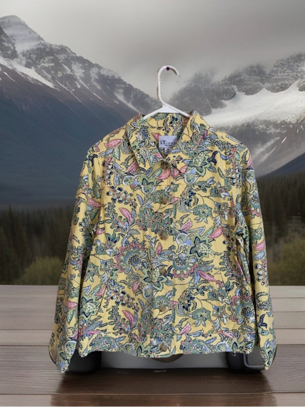 The Tog Shop calico paisley Yellow Cotton Floral LS Jacket EUC Medium Petite